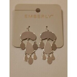 Emberly Large Silver tone Drop Dangle Earrings NEW